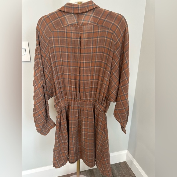 ❤️ By Together Brown Plaid Long Sleeve Dress Large NWOT Flannel - Picture 3 of 6